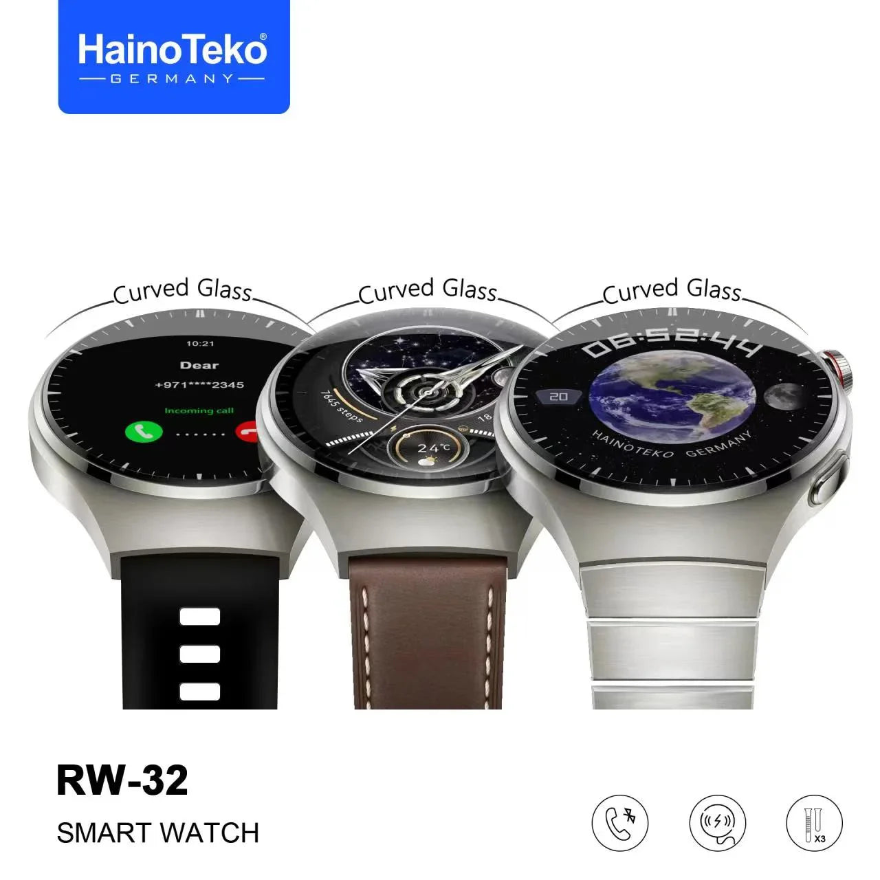 Haino Teko Germany RW-32 AMOLED Display Smart Watch with 3 Strap